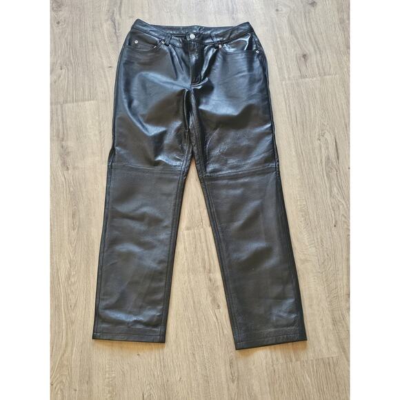 Newport News Pants - Newport News Jeanology 100% Leather Pant Womens Size 12P Black High Waist Lined